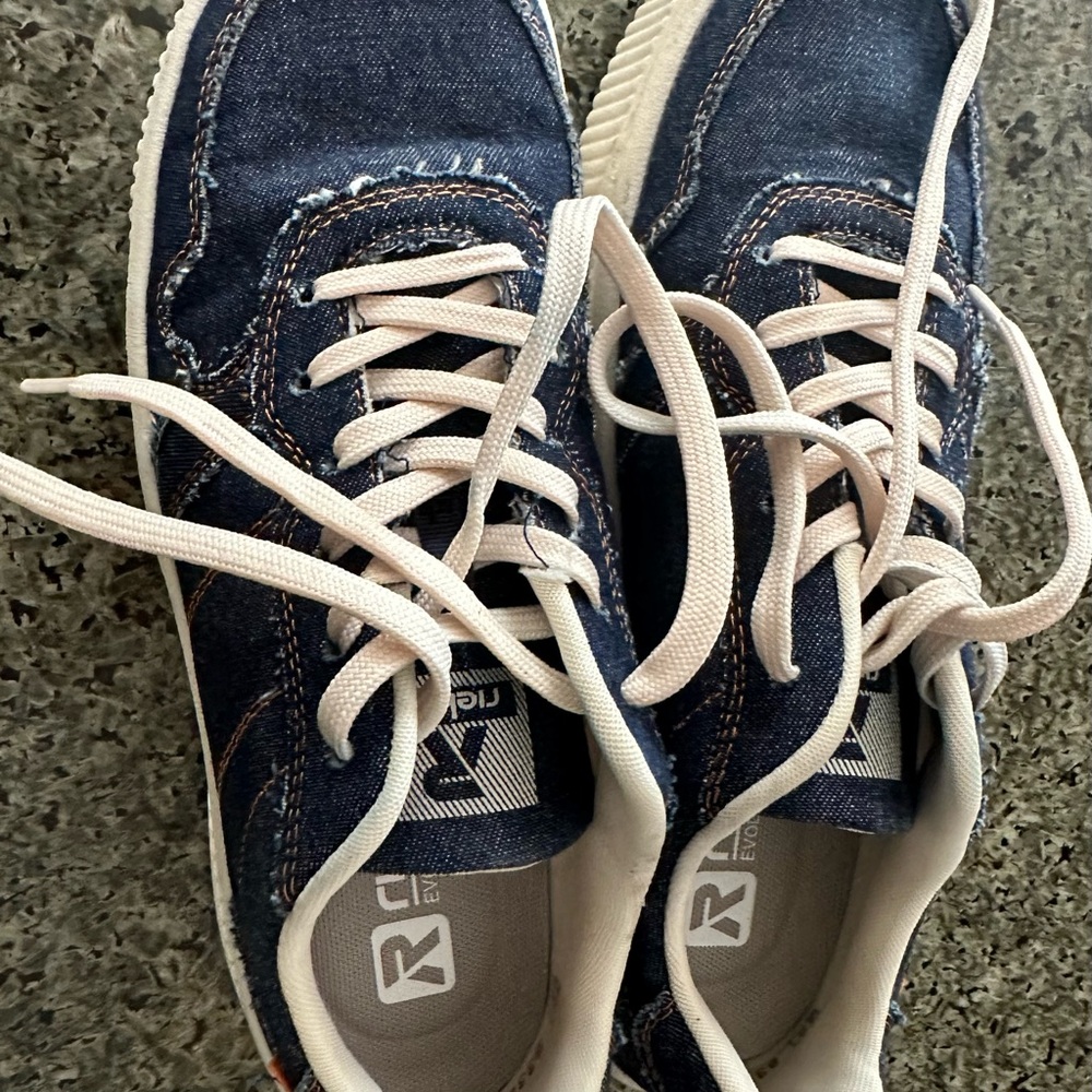 Denim Rieker sneakers.  Brand now, worn once.  Size 39. Women’s